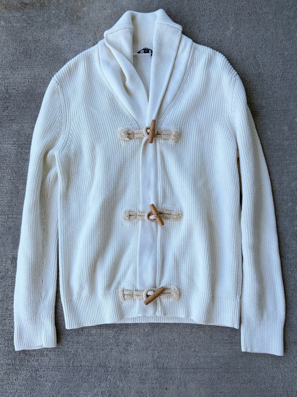 Vintage 90s express shawl collar wooden toggles nautical beach knit sweater top